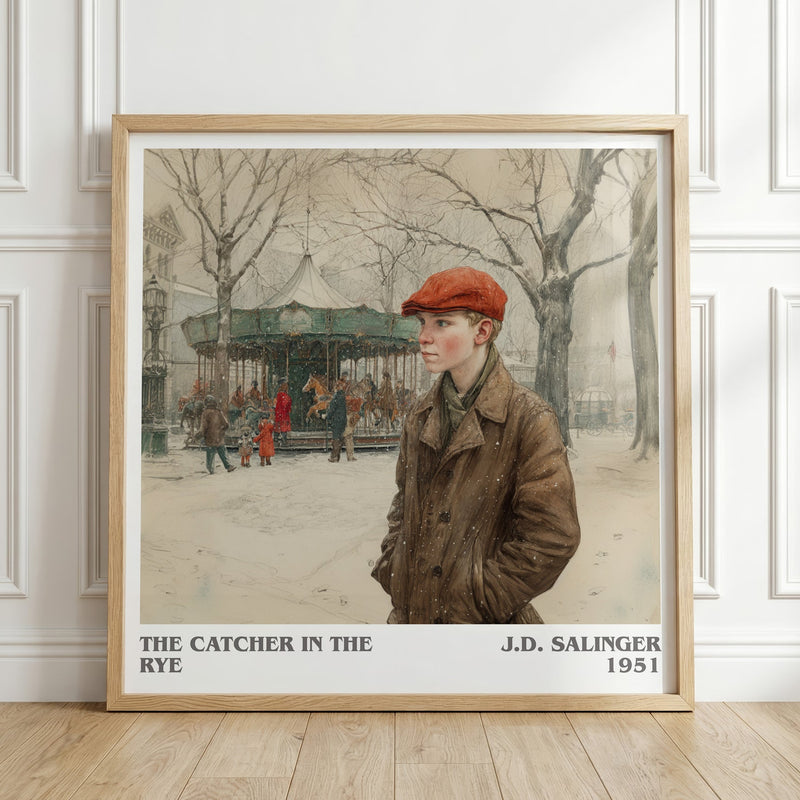 The Catcher in the Rye literary print in frame leaning in hallway – coming of age wall art