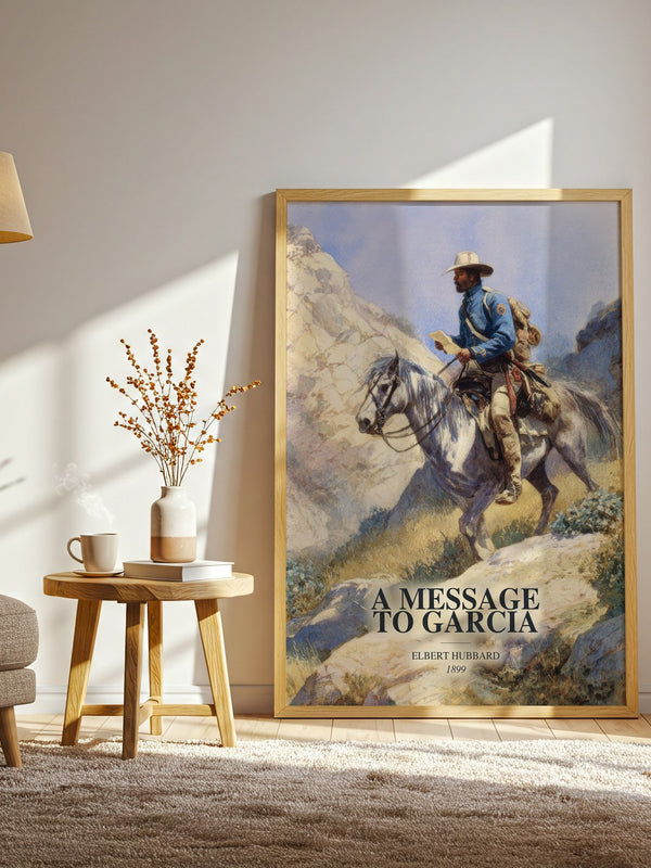 A Message To Garcia watercolour print in frame leaning in hallway – non fiction wall art