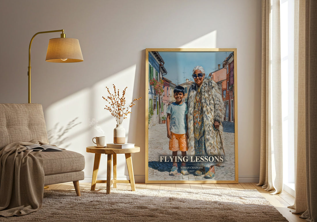 Flying Lessons watercolour print in frame leaning in hallway – young adult wall art (mockup)