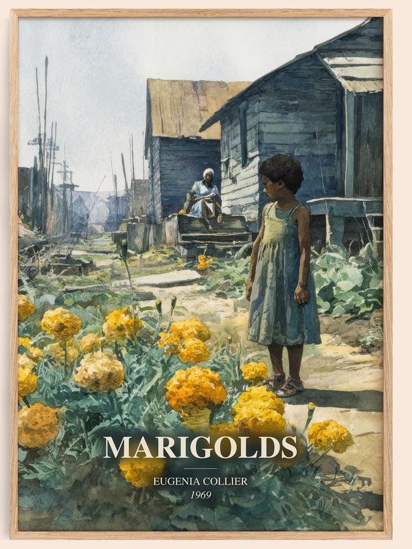 Marigolds watercolour book poster by Eugenia Collier – framed literary art print