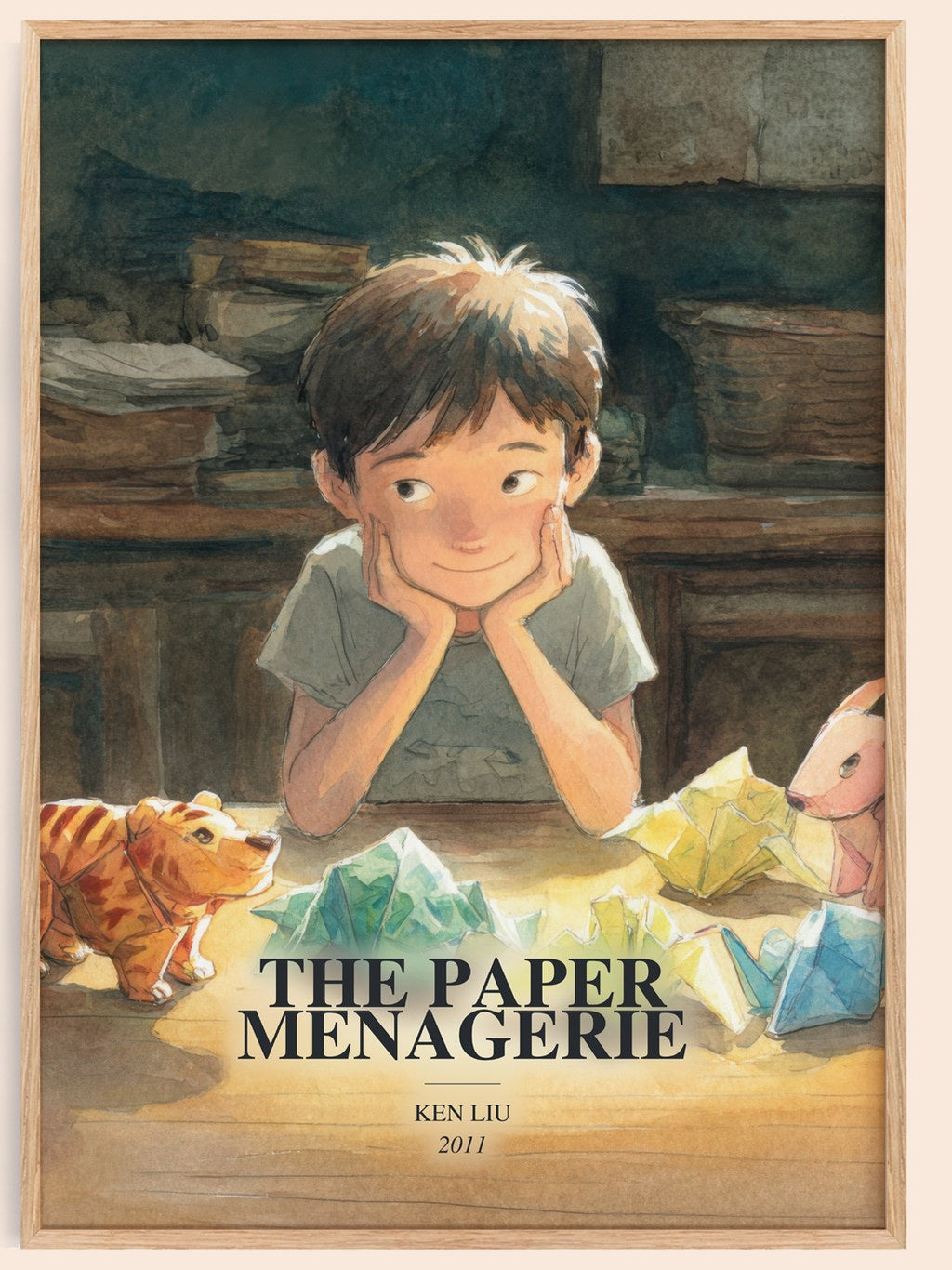 The Paper Menagerie watercolour book poster by Ken Liu – framed literary art print
