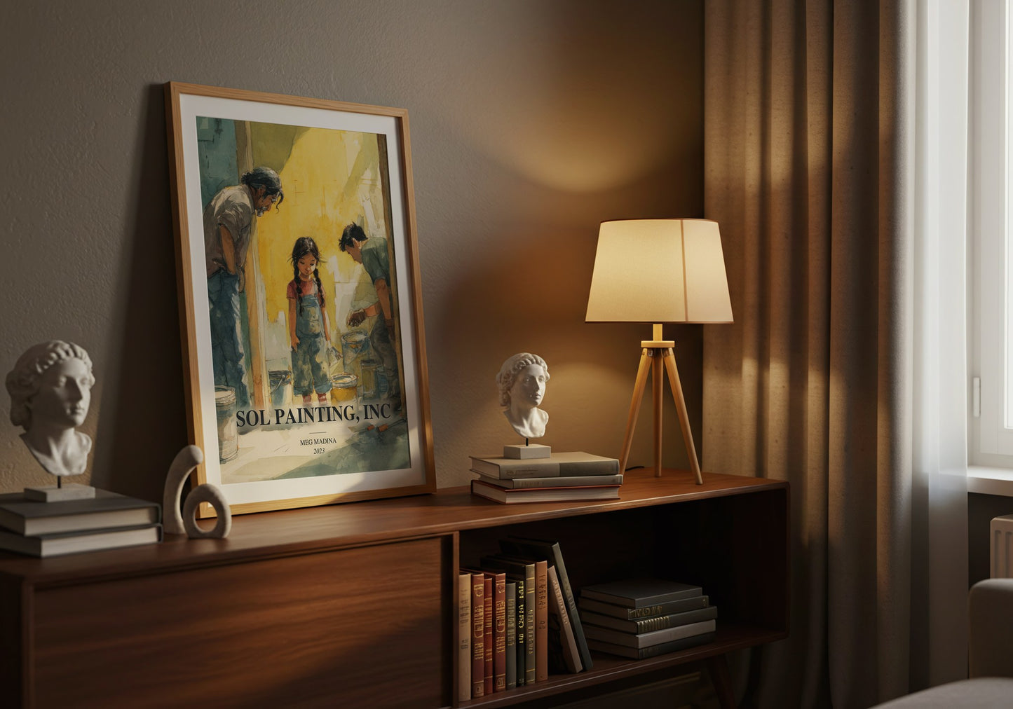 Sol Painting, Inc watercolour print on bookshelf – Meg Madina fan gift