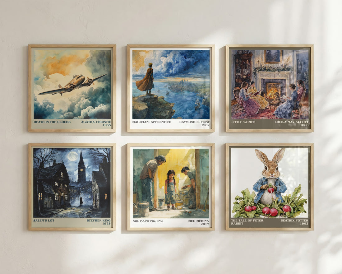 Sol Painting, Inc Literary Art Print by Meg Madina – square print in a six-frame gallery wall