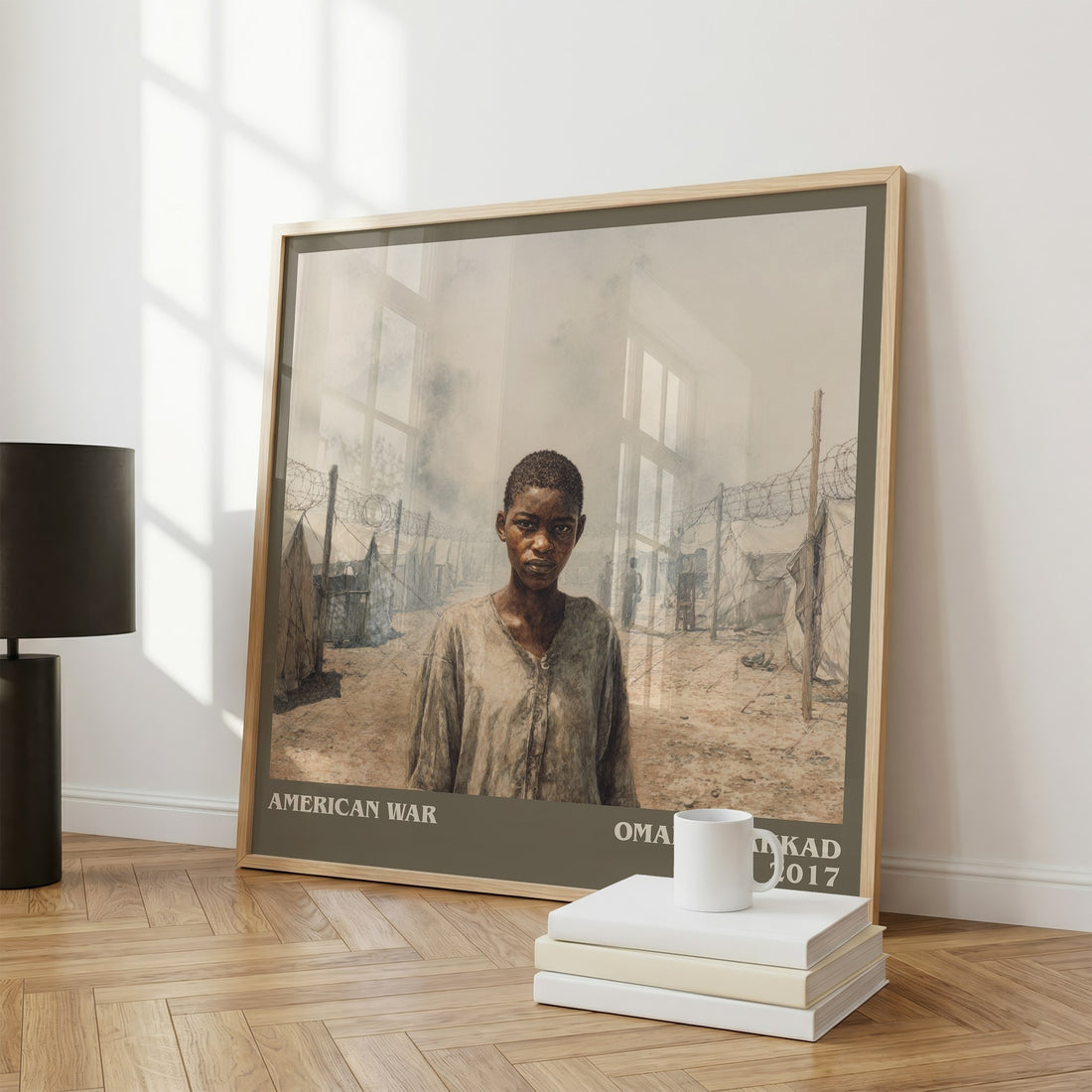 American War Literary Art Print by Omar El Akkad – large square framed print leaning against a wall