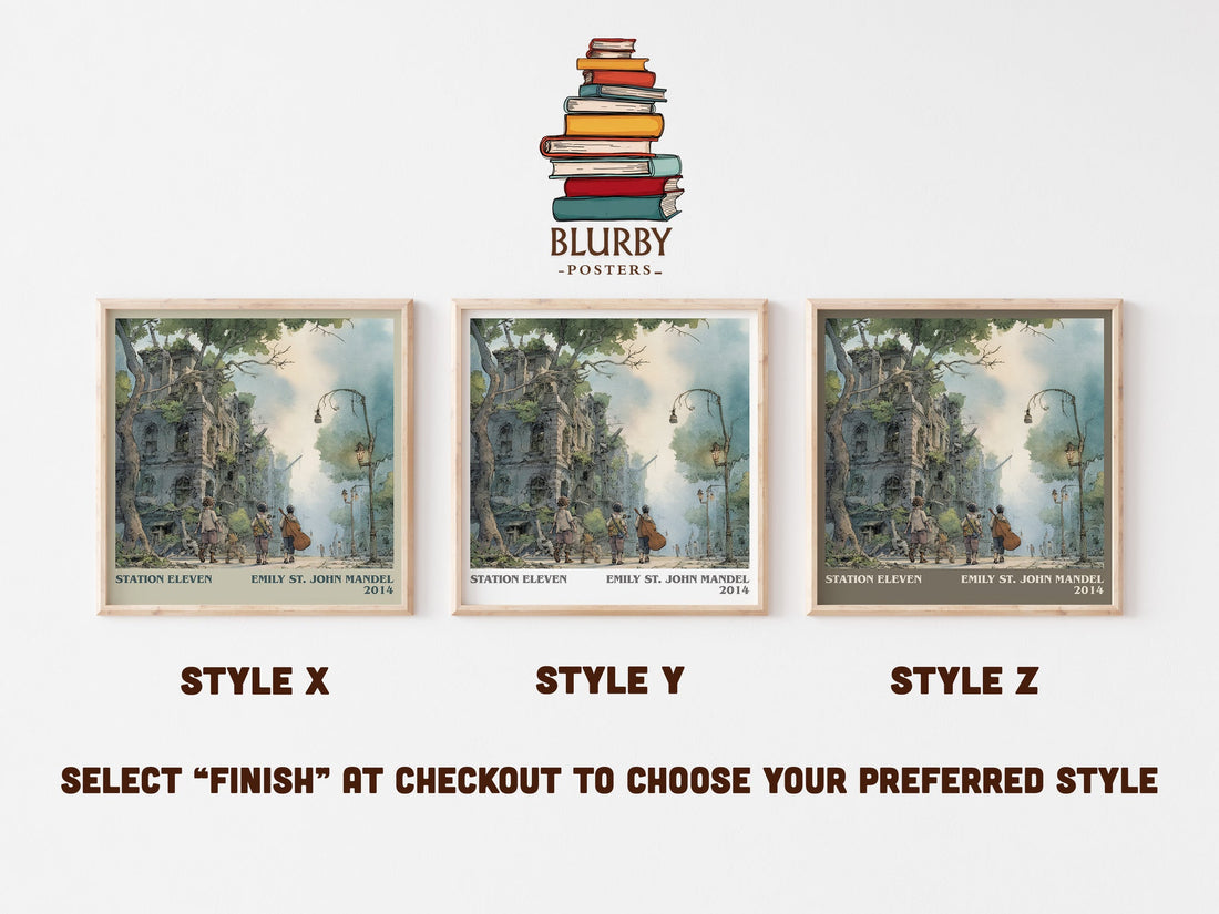 Station Eleven literary print in frame leaning in hallway – literary fiction wall art (mockup)