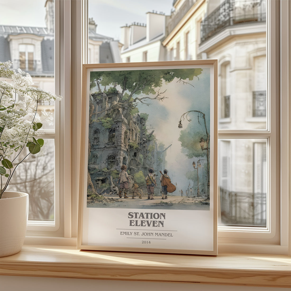 Station Eleven Book Cover Poster by Emily St John Mandel – framed print by a bright window