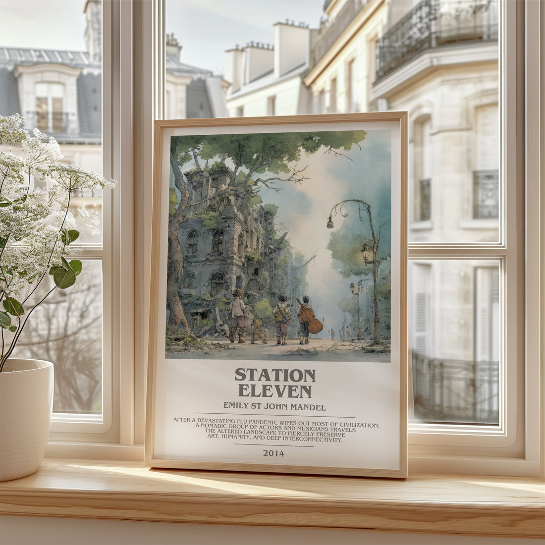Station Eleven Bookish Wall Art by Emily St John Mandel – framed print by a bright window