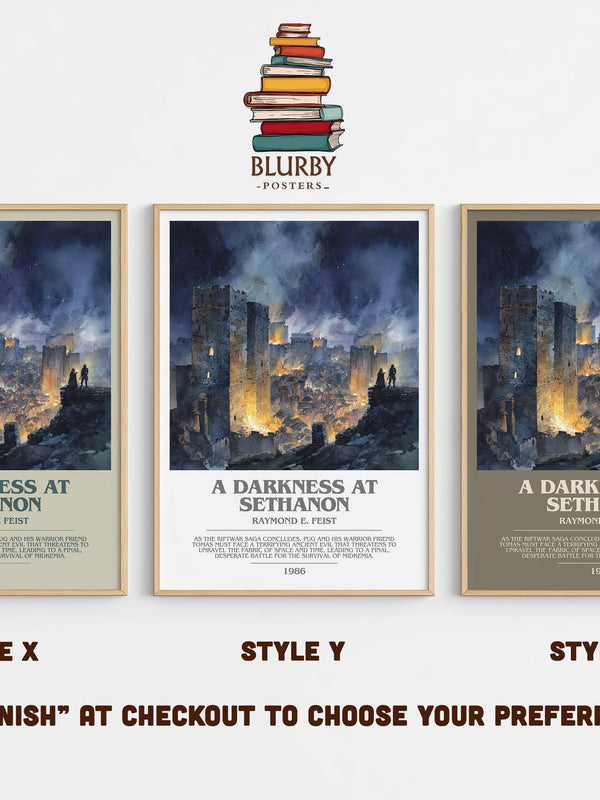 A Darkness at Sethanon bookish print in frame leaning in hallway – fantasy wall art