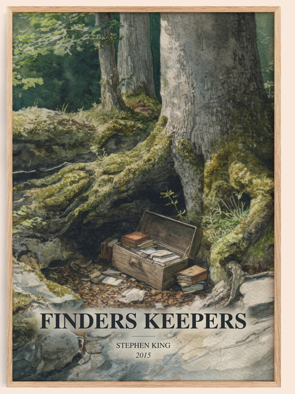 Finders Keepers watercolour book poster by Stephen King – framed literary art print