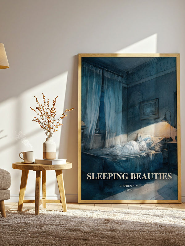 Sleeping Beauties watercolour print in frame leaning in hallway – horror wall art