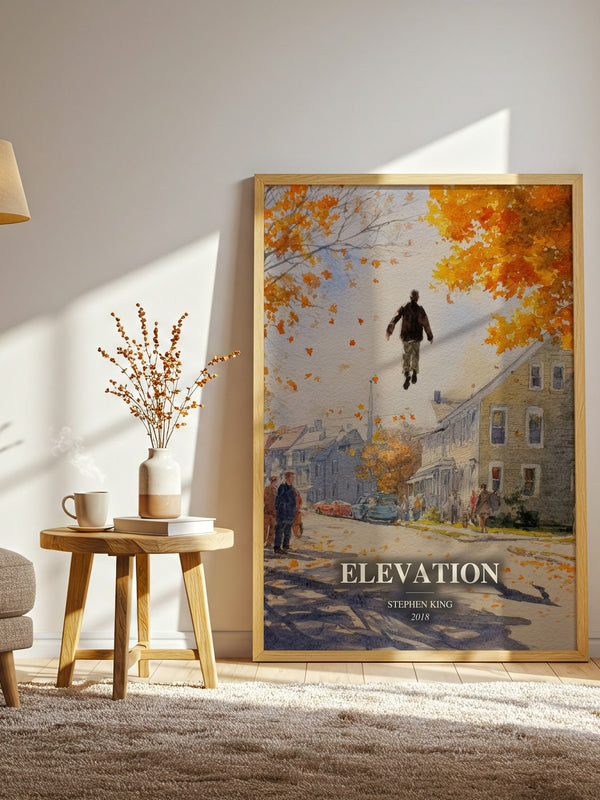 Elevation watercolour print in frame leaning in hallway – literary fiction wall art
