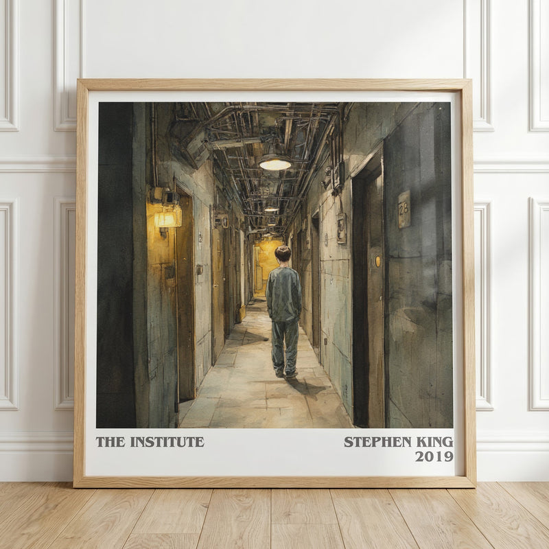 The Institute literary print in frame leaning in hallway – horror wall art