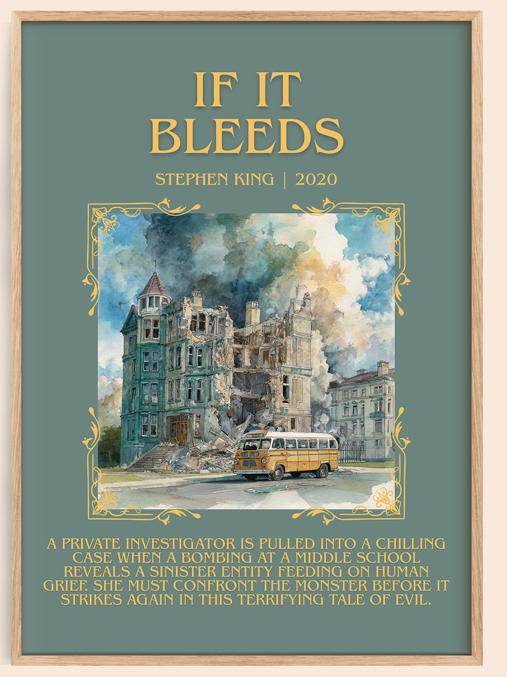 If It Bleeds minimalist book poster by Stephen King – framed literary art print