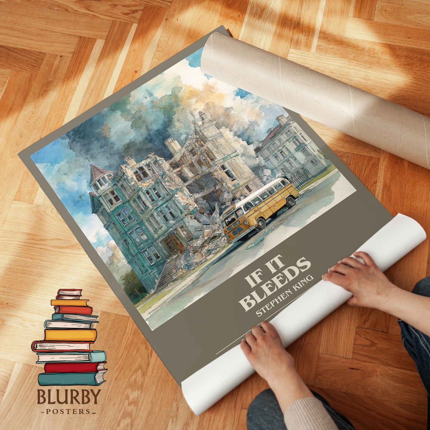 If It Bleeds bookish print on bookshelf – Stephen King fan gift