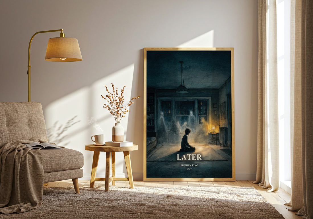 Later watercolour print in frame leaning in hallway – horror wall art (mockup)