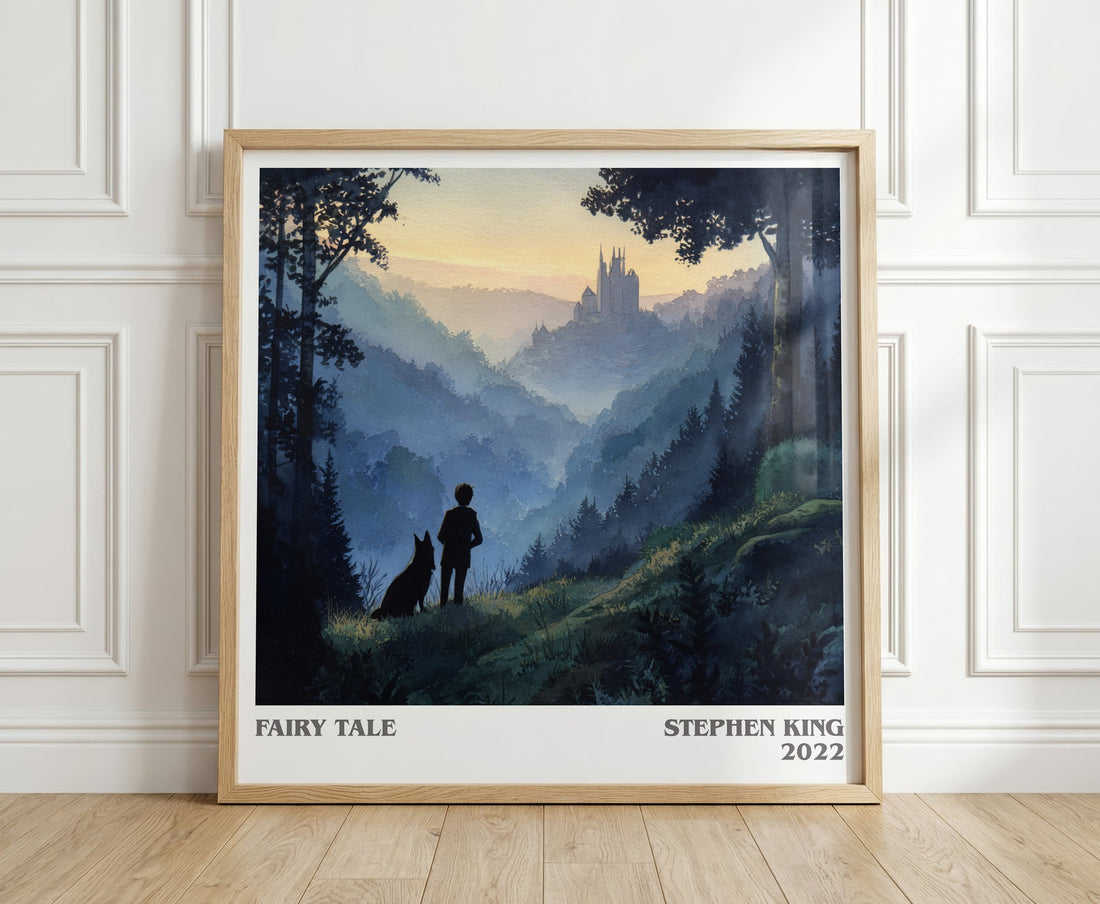 Fairy Tale literary print in frame leaning in hallway – fantasy wall art (mockup)