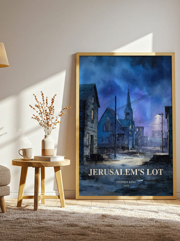 Jerusalem'S Lot watercolour print in frame leaning in hallway – horror wall art
