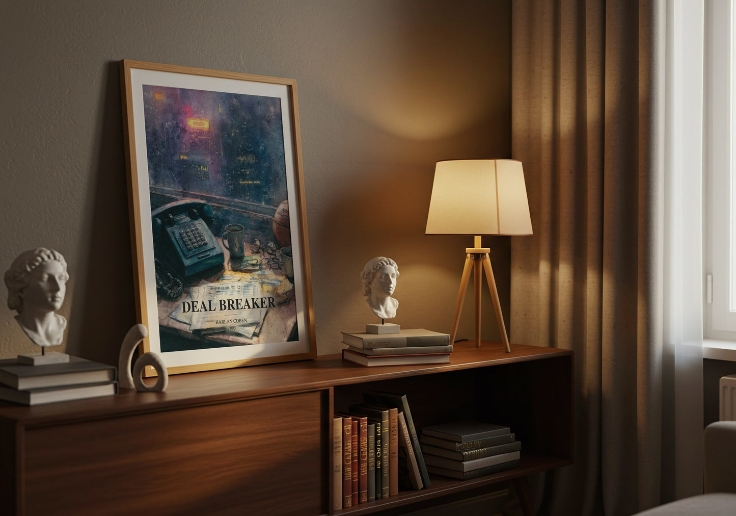 Deal Breaker watercolour print on bookshelf – Harlan Coben fan gift