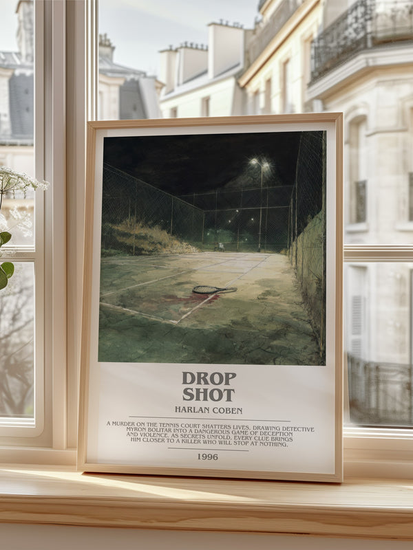 Drop Shot Bookish Wall Art by Harlan Coben – framed print by a bright window