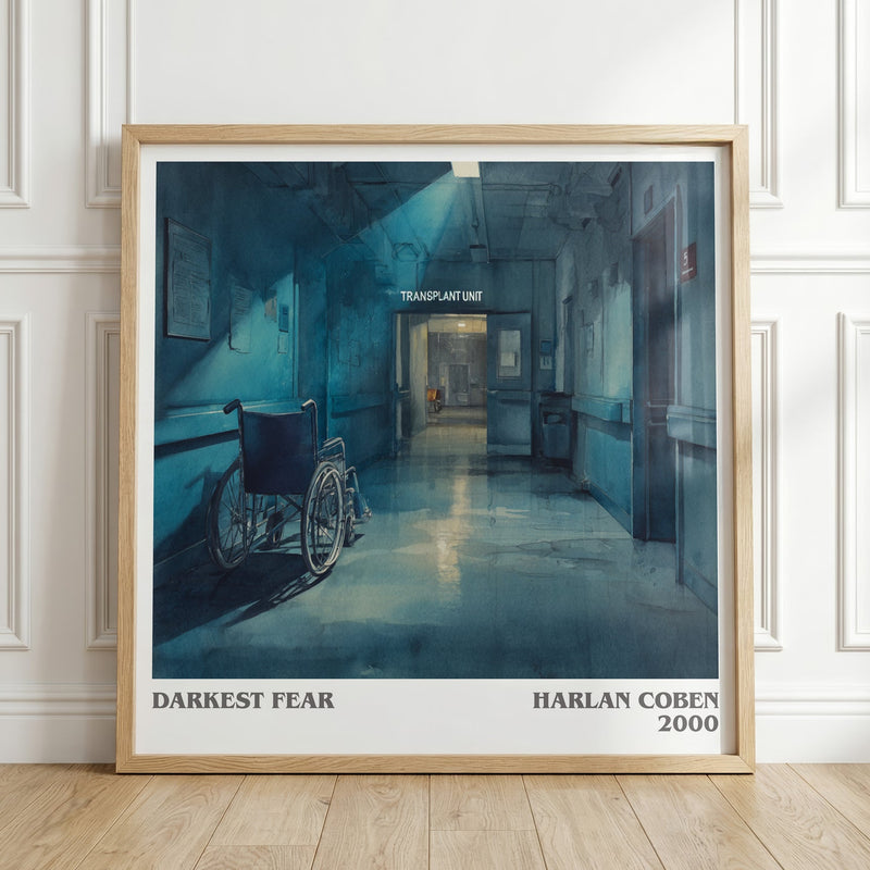 Darkest Fear literary print in frame leaning in hallway – thriller wall art
