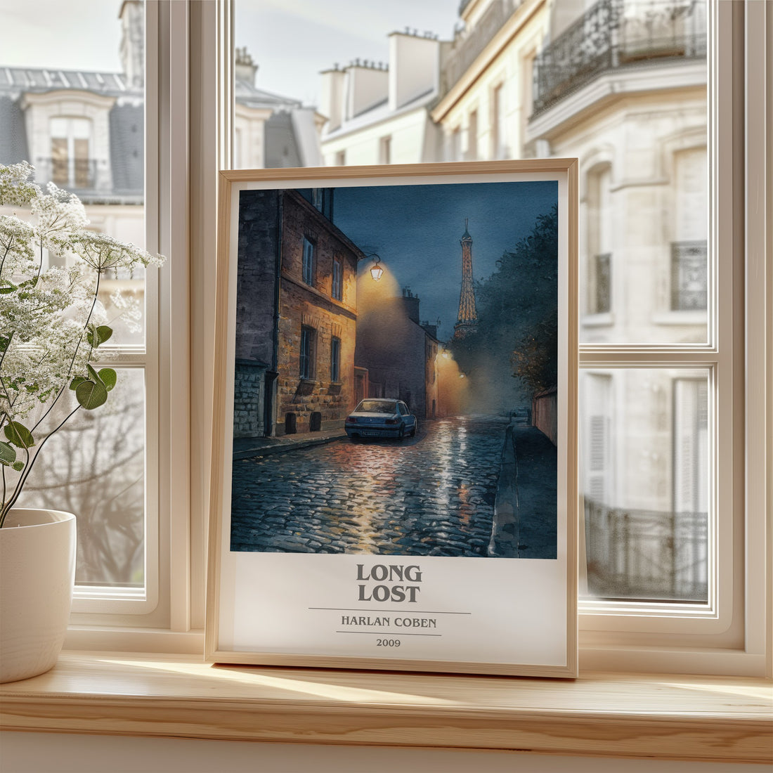 Long Lost Book Cover Poster by Harlan Coben – framed print by a bright window