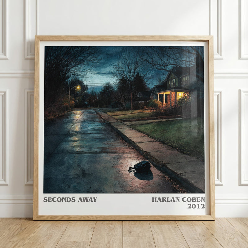 Seconds Away literary print in frame leaning in hallway – young adult wall art