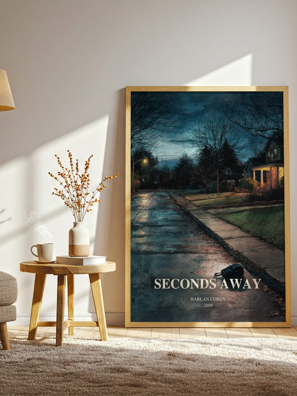 Seconds Away watercolour print in frame leaning in hallway – young adult wall art