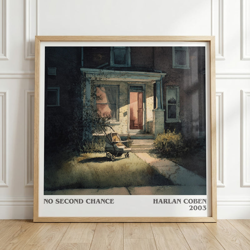 No Second Chance literary print in frame leaning in hallway – thriller wall art