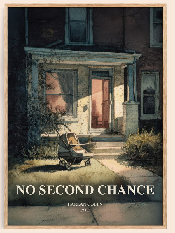 No Second Chance watercolour book poster by Harlan Coben – framed literary art print