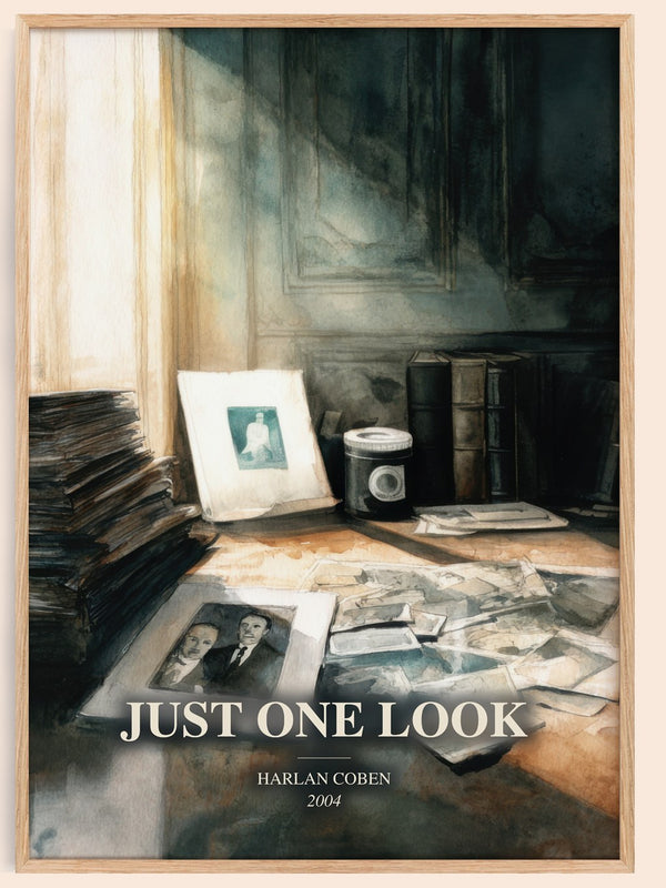 Just One Look watercolour book poster by Harlan Coben – framed literary art print