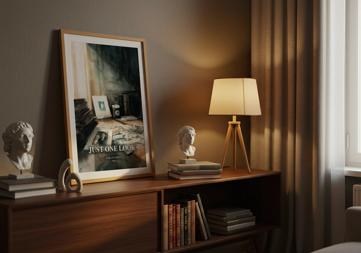 Just One Look watercolour print on bookshelf – Harlan Coben fan gift
