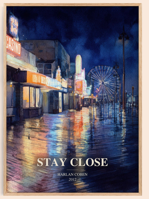 Stay Close watercolour book poster by Harlan Coben – framed literary art print