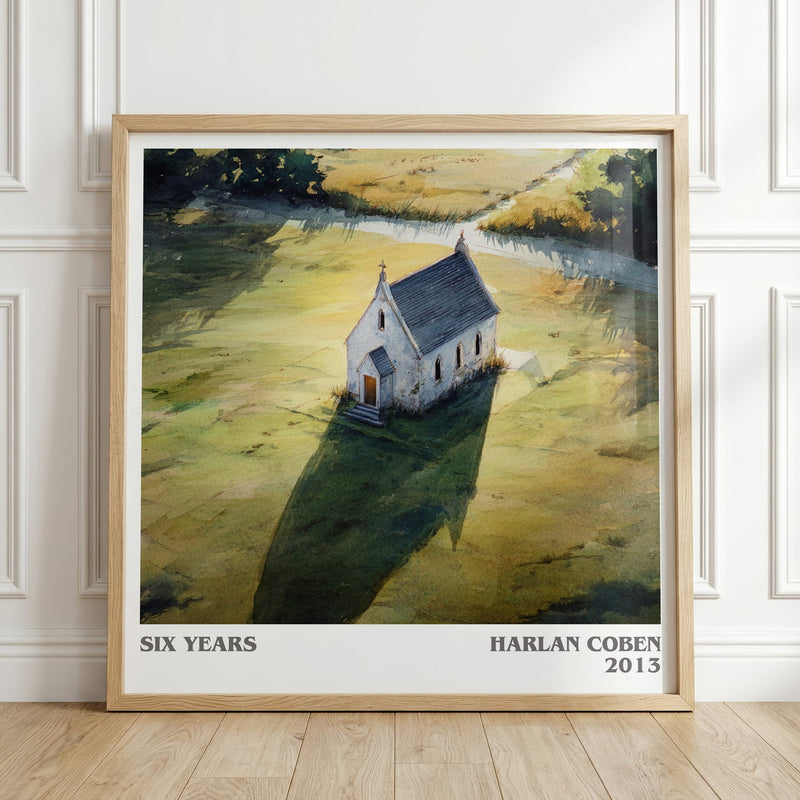 Six Years literary print in frame leaning in hallway – thriller wall art