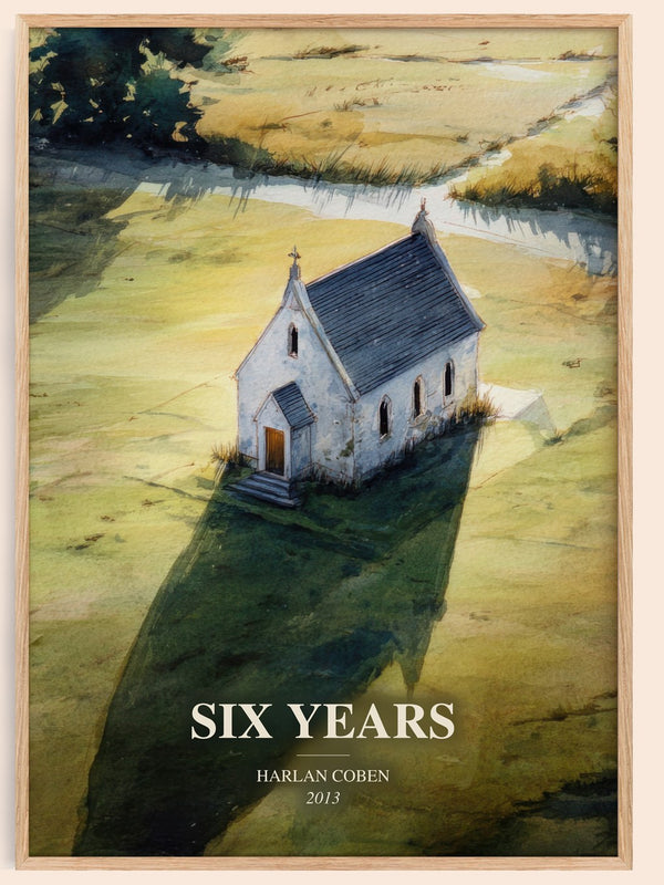 Six Years watercolour book poster by Harlan Coben – framed literary art print