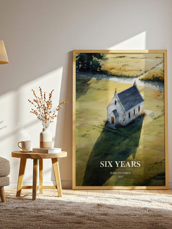 Six Years watercolour print in frame leaning in hallway – thriller wall art