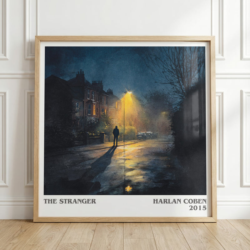 The Stranger literary print in frame leaning in hallway – thriller wall art