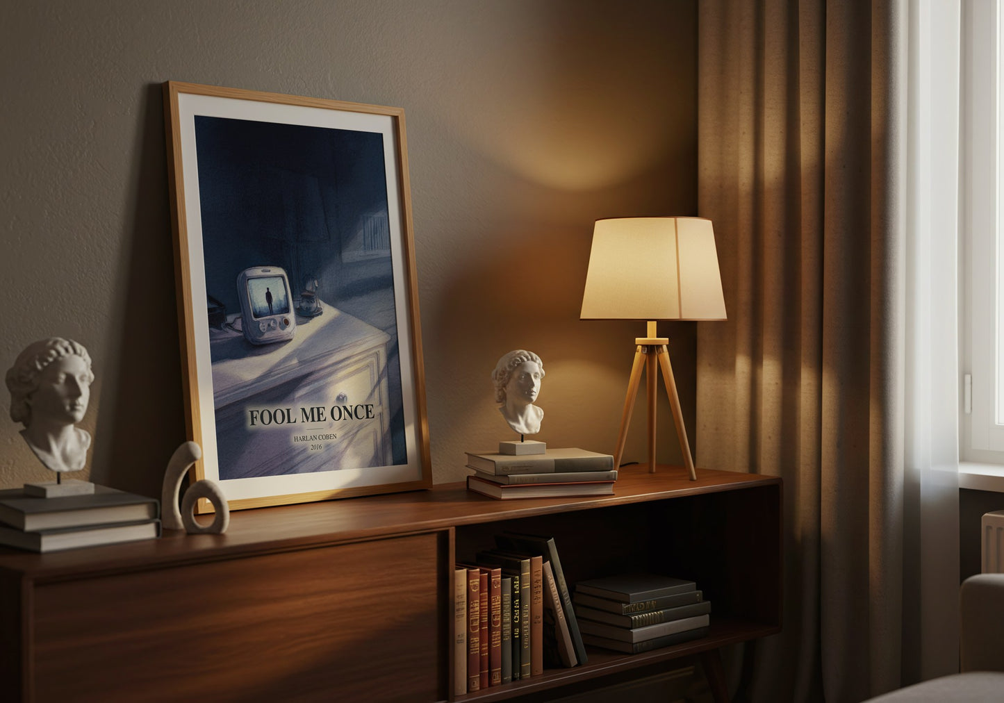 Fool Me Once watercolour print on bookshelf – Harlan Coben fan gift