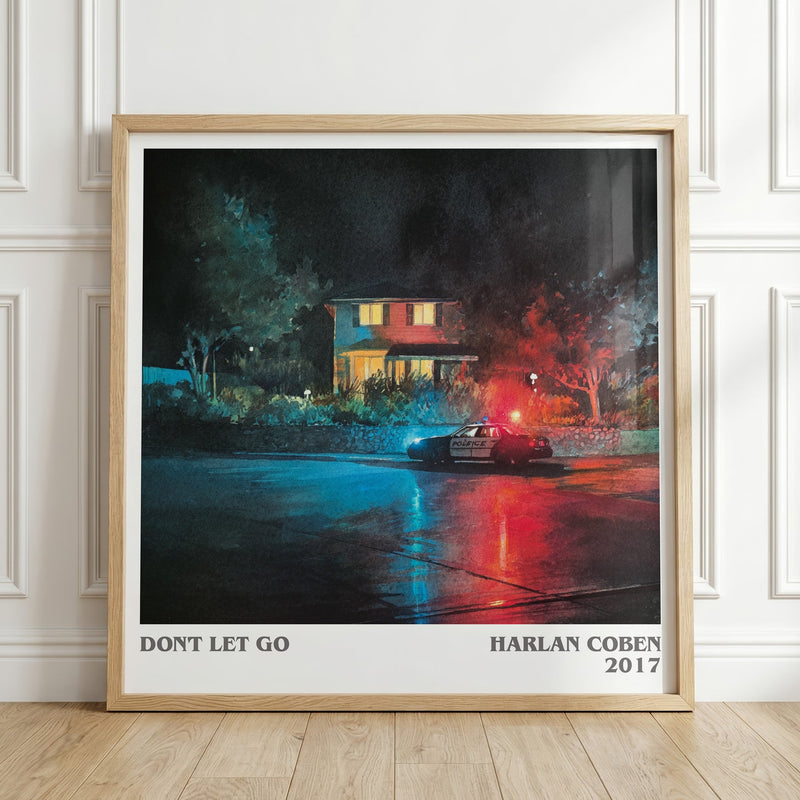 Don't Let Go literary print in frame leaning in hallway – thriller wall art