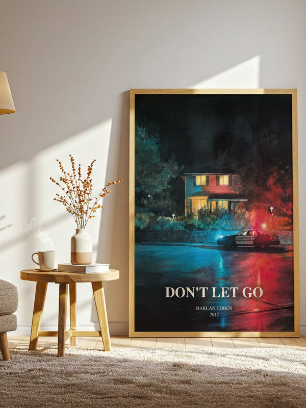 Don'T Let Go watercolour print in frame leaning in hallway – thriller wall art