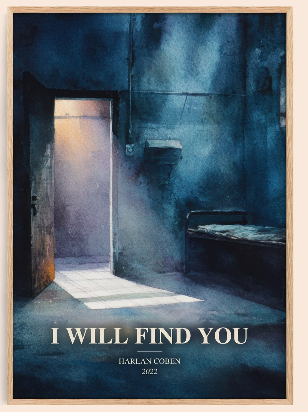 I Will Find You watercolour book poster by Harlan Coben – framed literary art print