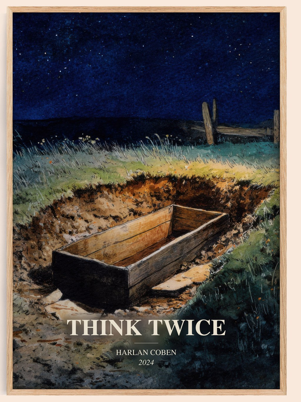 Think Twice watercolour book poster by Harlan Coben – framed literary art print