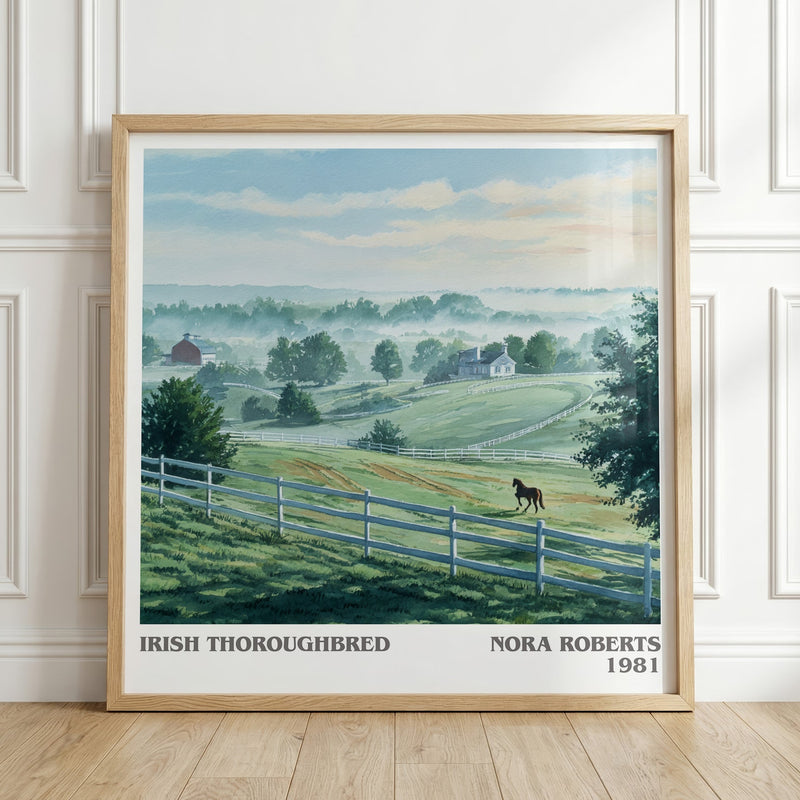 Irish Thoroughbred literary print in frame leaning in hallway – romance wall art
