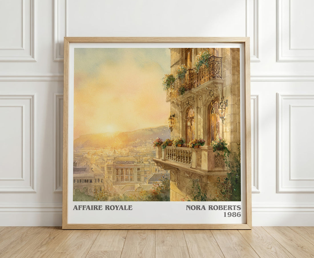 Affaire Royale literary print in frame leaning in hallway – romance wall art (mockup)