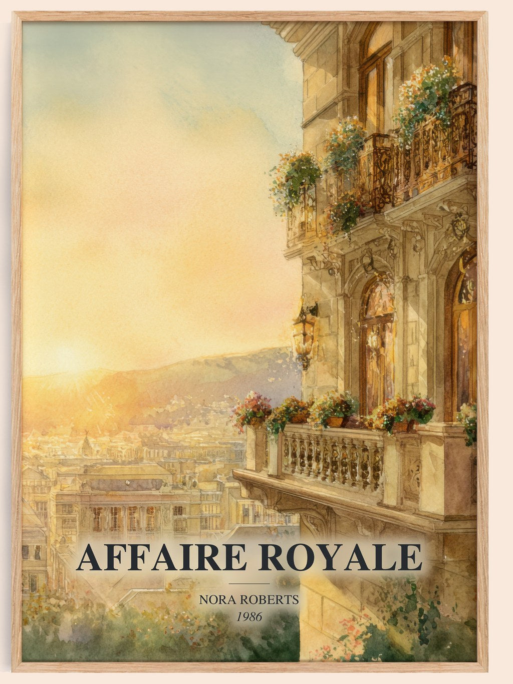 Affaire Royale watercolour book poster by Nora Roberts – framed literary art print