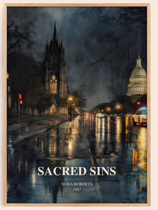 Sacred Sins watercolour book poster by Nora Roberts – framed literary art print