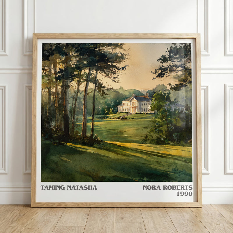 Taming Natasha literary print in frame leaning in hallway – romance wall art