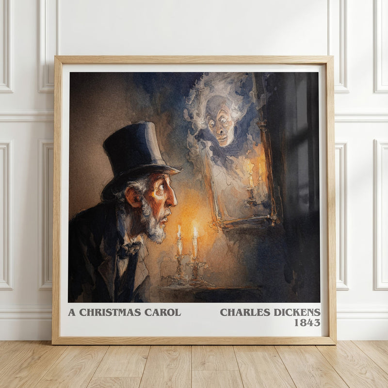 A Christmas Carol literary print in frame leaning in hallway – classic literature wall art