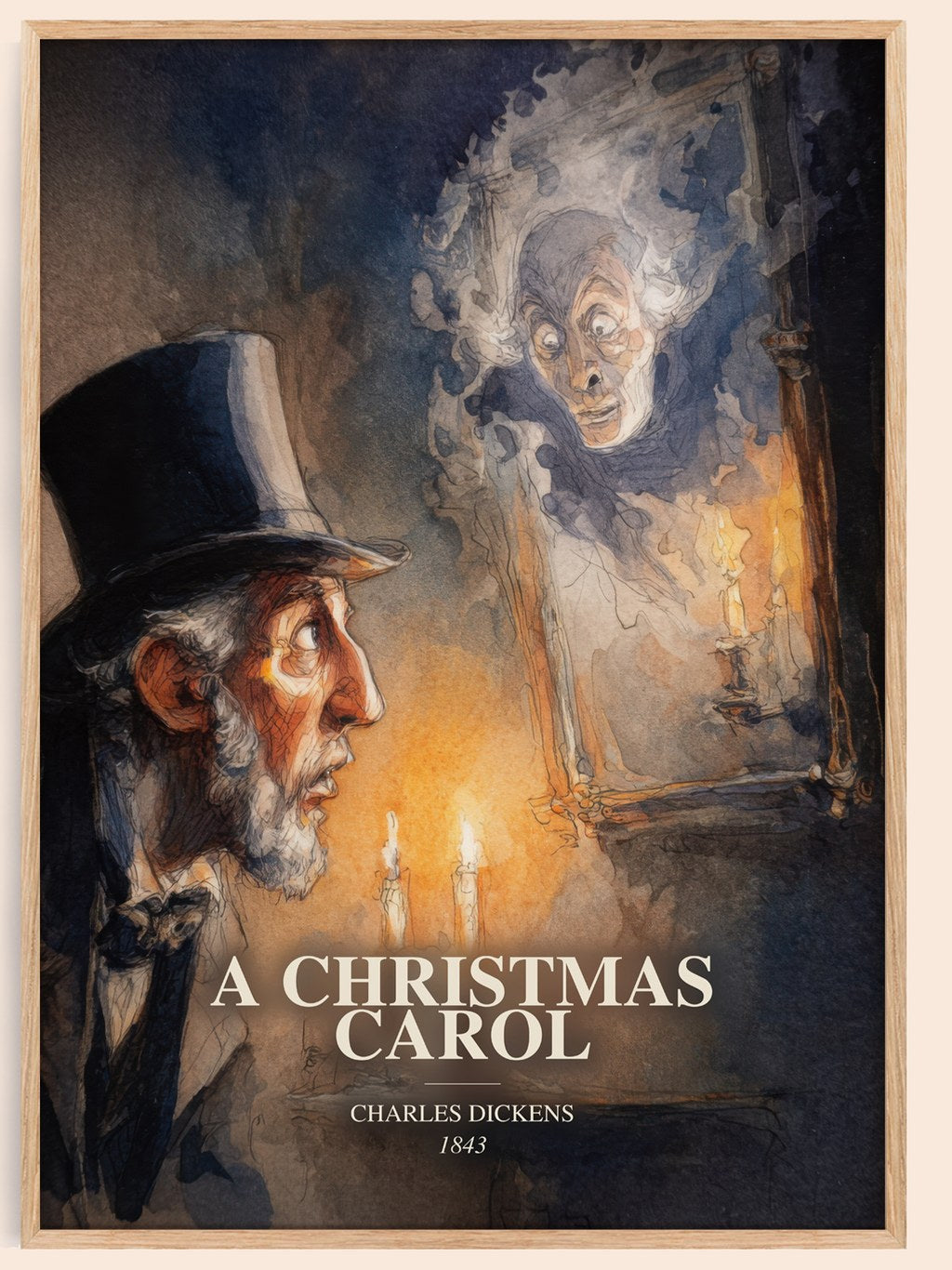 A Christmas Carol watercolour book poster by Charles Dickens – framed literary art print