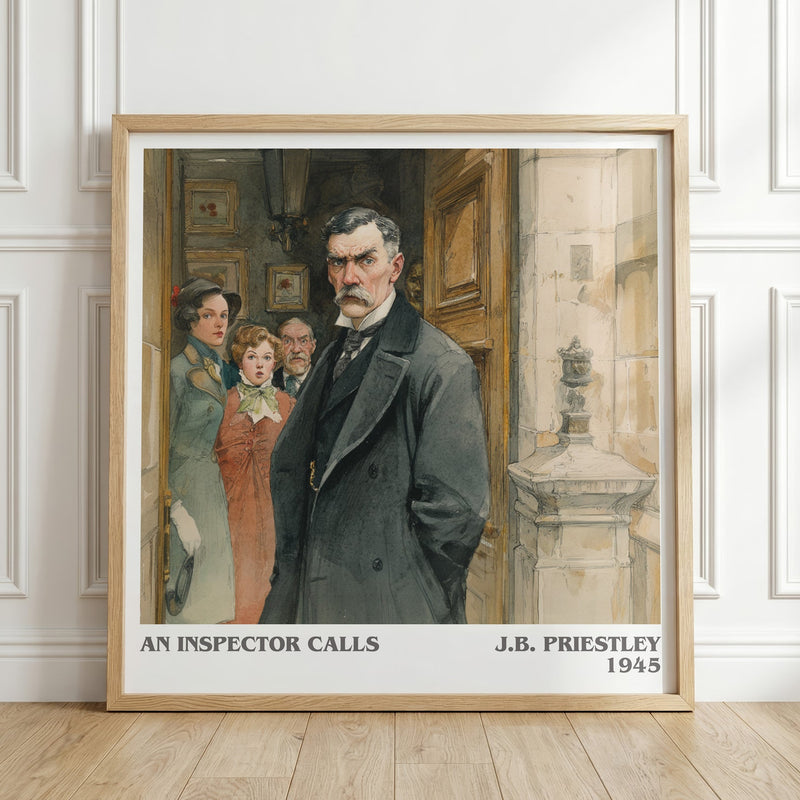 An Inspector Calls literary print in frame leaning in hallway – classic literature wall art