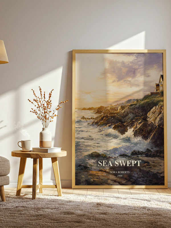 Sea Swept watercolour print in frame leaning in hallway – romance wall art